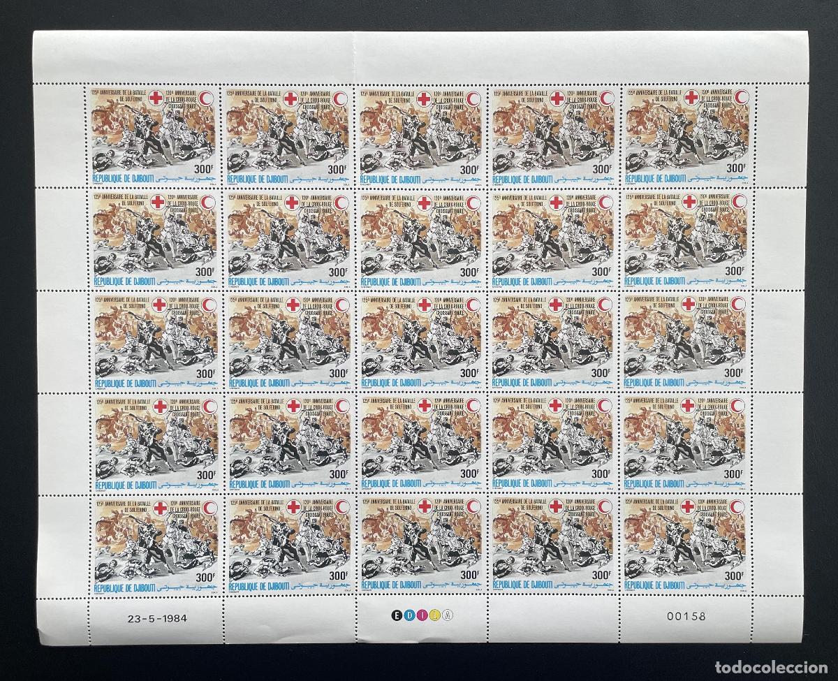 Timbres: Yibuti 1984 YT PA 207 bloque Cruz Roja Batalla Solferino Media Luna