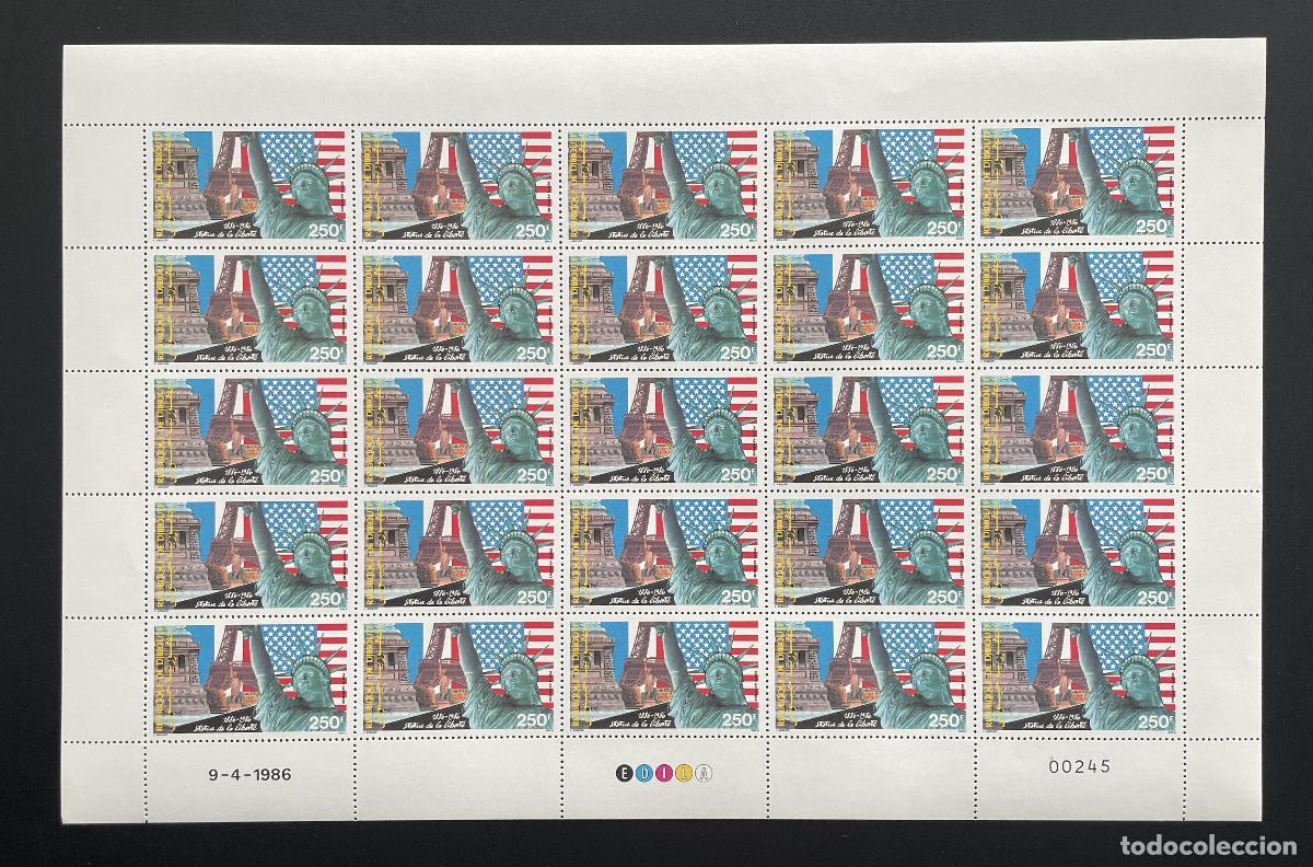 Timbres: Yibuti 1986 YT PA 226 bloque Estatua Libertad USA bandera centenario