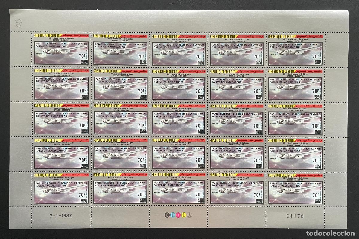 Sellos: Yibuti 1988 YT PA 243 bloque aviaci&oacute;n Rally Roland Garros Amiot 370