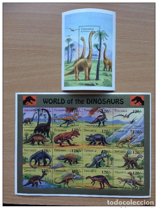 Sellos: Tanzania 1994 World of Dinosaurs 1 hoja + MNH** recuerdo
