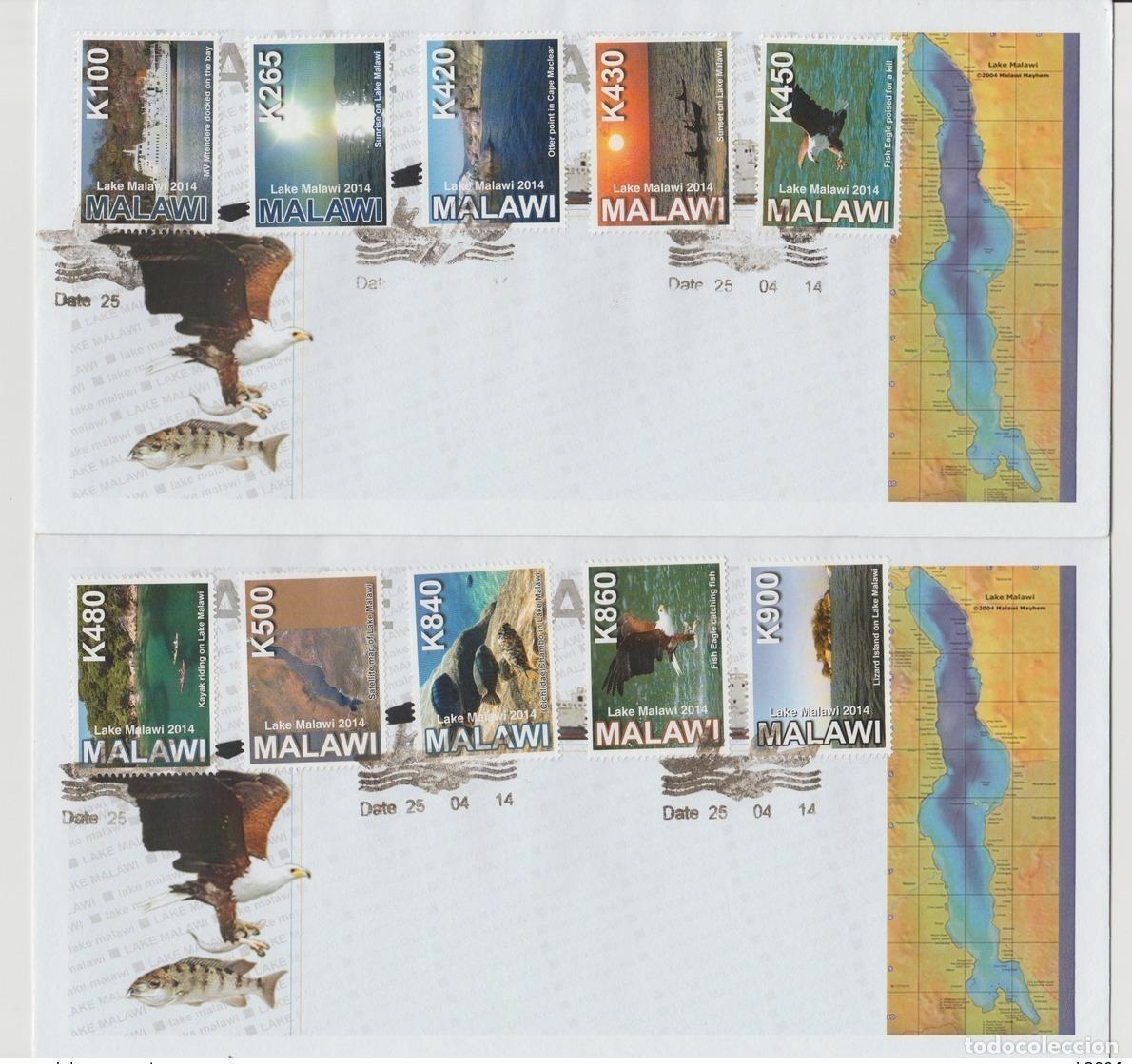 Sellos: Malawi 2014 Lago Wildlife Raptors P&aacute;jaros Pesca Pescados FDC