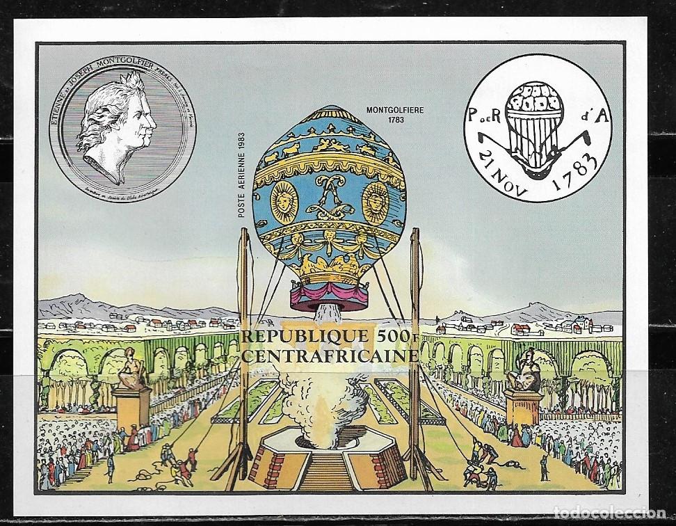 Sellos: CENTROAFRICANA 1983, HOJA BLOQUE BF 63 - SIN DENTAR, ANIVERSARIO PRIMERA ASCENSI&Oacute;N EN GLOBO. MNH.