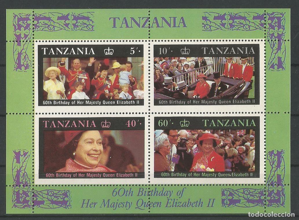 Sellos: TANZANIA - - BLOQUE EL 60.&ordm; CUMPLEA&Ntilde;OS DE LA REINA ISABEL II DE GRAN BRETA&Ntilde;A - NUEVO