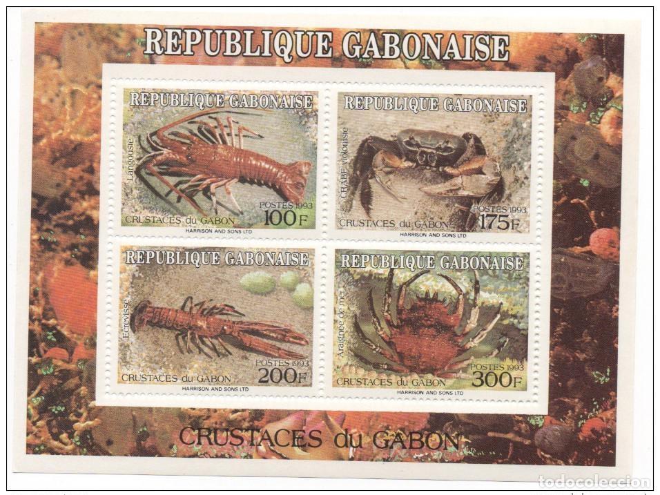 Briefmarken: Gab&oacute;n 1993 Mi. Bl. Bloque A76: Crust&aacute;ceos vida submarina coral fauna rara MNH**