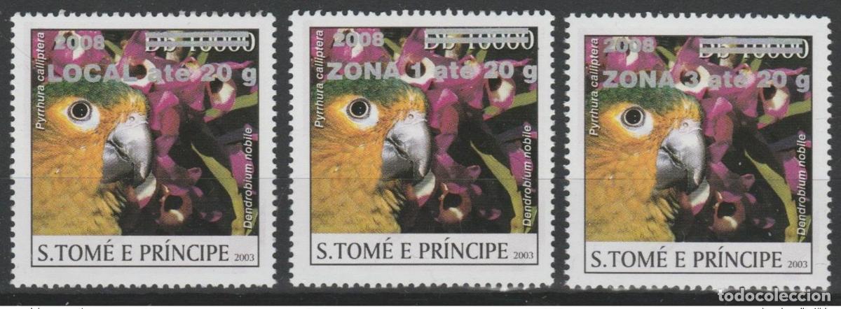 Sellos: Santo Tom&eacute; y Pr&iacute;ncipe 2008/2009 Mi. 3973 - 3976 Aves loros Papagei fauna
