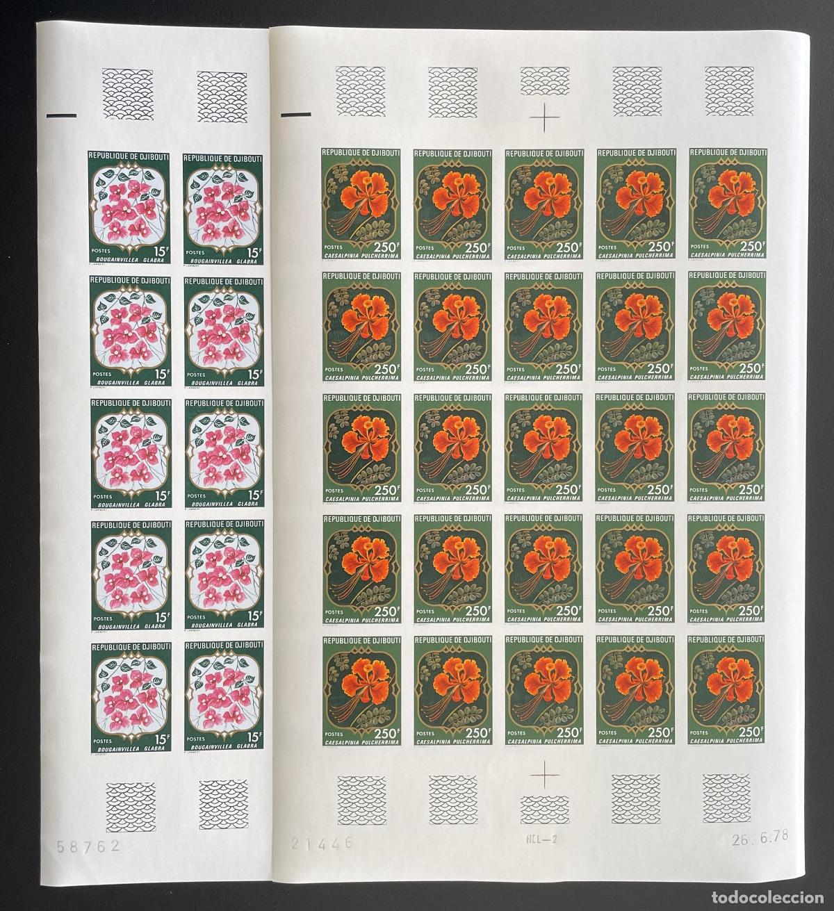 Sellos: Yibuti 1978 YT 483/485 ND tabl&oacute;n Buganvilla Caesalpinia flores