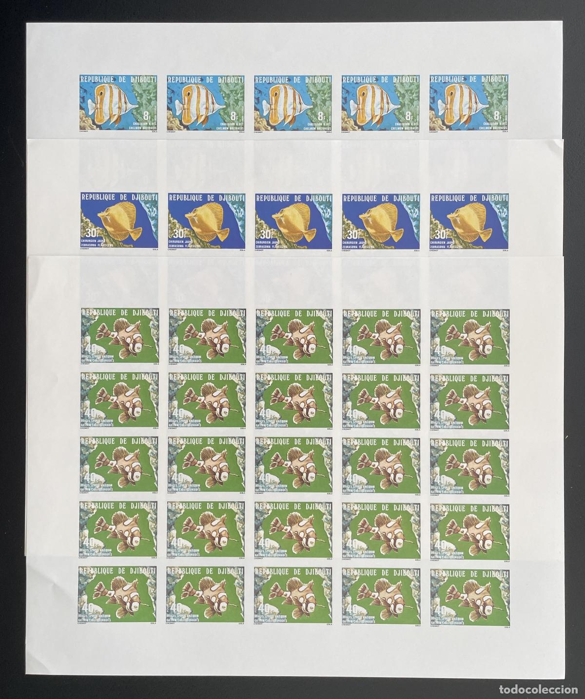 Sellos: Yibuti 1978 YT 488-490 ND tabl&oacute;n peces tropicales fauna marina