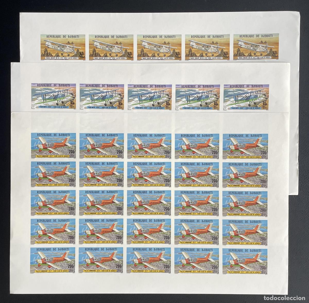 Sellos: Yibuti 1978 YT PA 116-118 ND a&eacute;reo club aviones biplano Tiger Moth