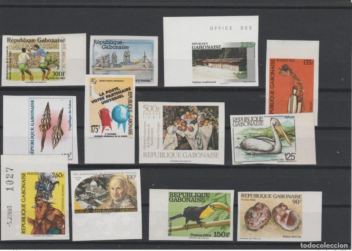 Sellos: Gab&oacute;n 1990-2010 lote 12 x ND Imperf Football Birds Pape Shells Art