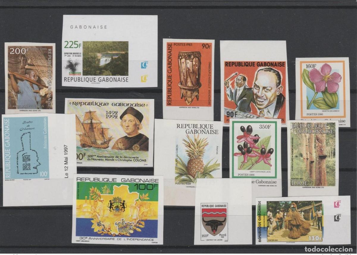 Sellos: Gab&oacute;n 1990 - 2010 Lote 11 x ND Imperf Columbus Hampton Flower Art Independence