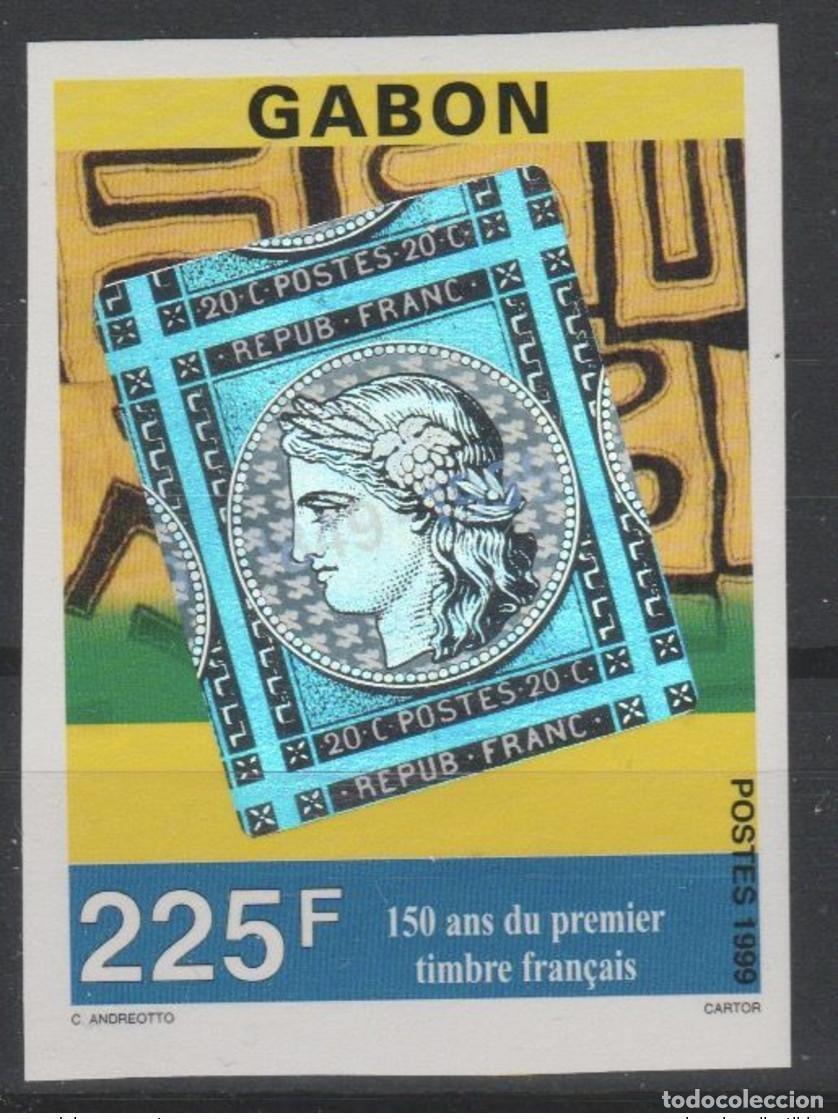 Sellos: Gab&oacute;n 1999 ND Imperf Mi. 1470 150 a&ntilde;os primer holograma de sello franc&eacute;s &iexcl;RARO!