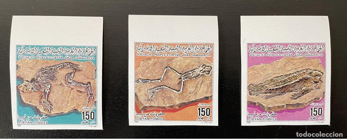 Sellos: Libia 1985 Mi. 1478 - 1480 F&oacute;siles libios IMPERF Unserrated RAROS