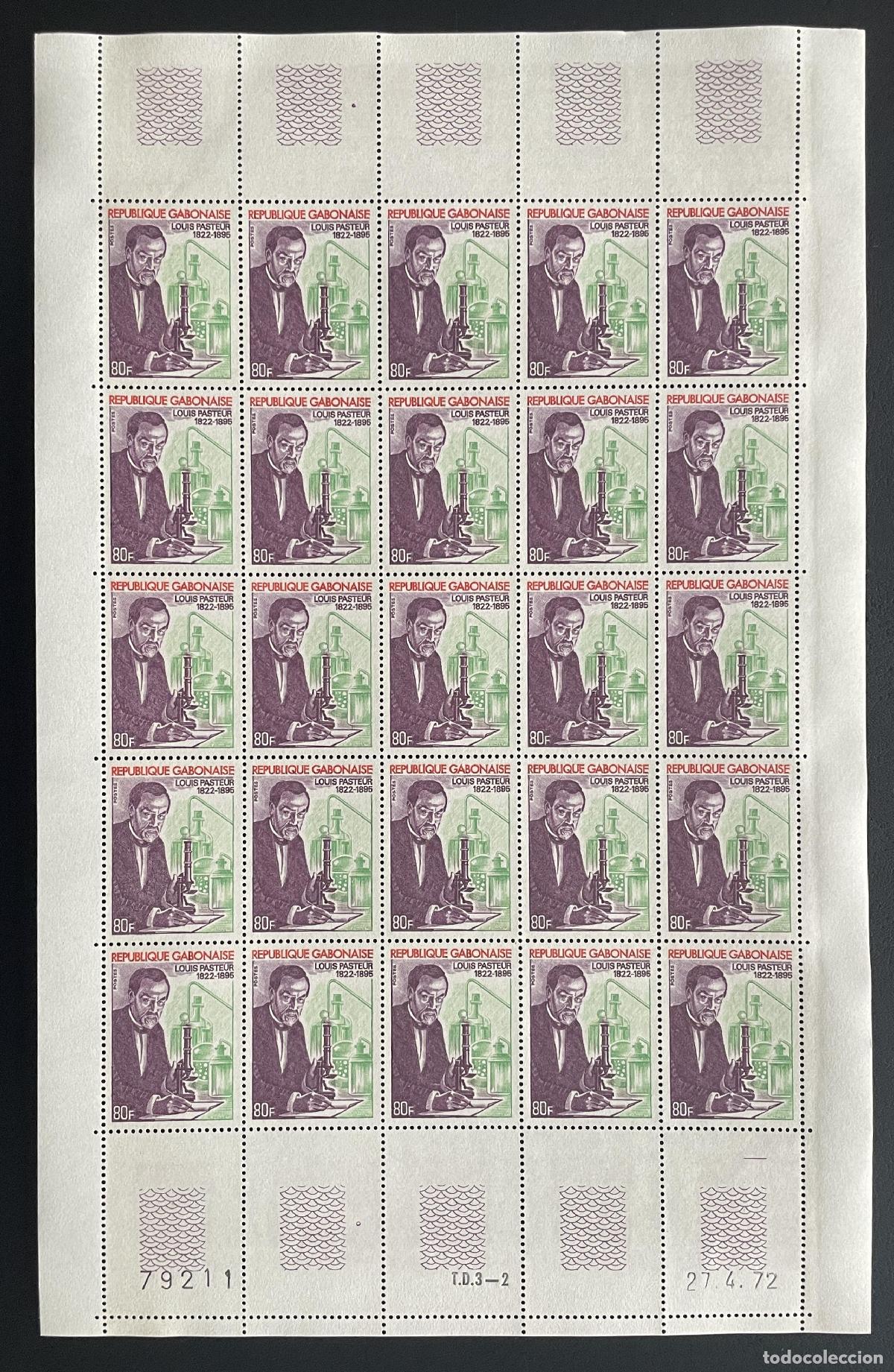 Sellos: Gab&oacute;n 1972 YT 289 bloque Louis Pasteur microscopio ciencia microbiolog&iacute;a