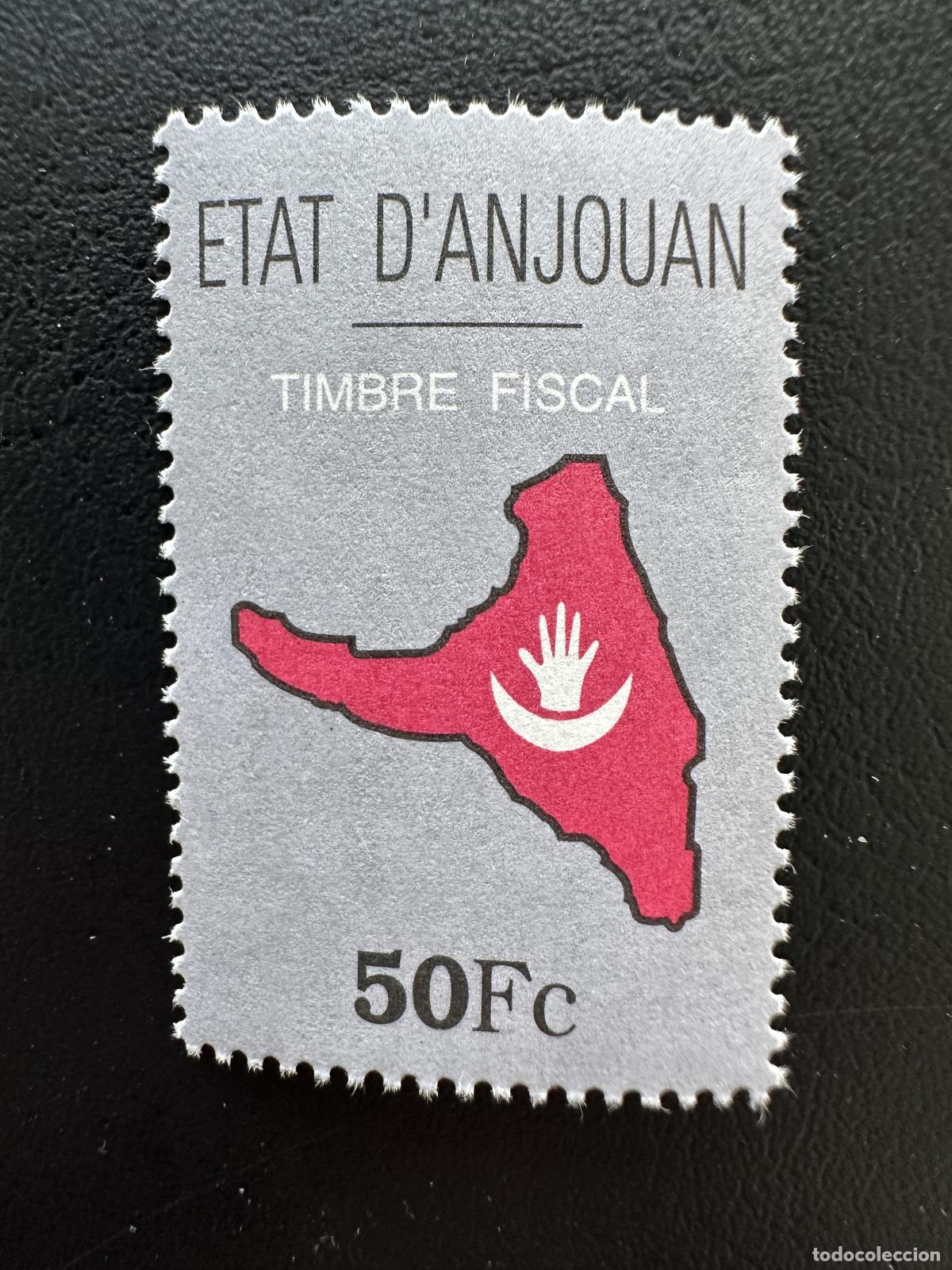 Sellos: Anjouan Comoras 1999 fiscal 50FC mapa isla mano media luna bandera emblema nuevo