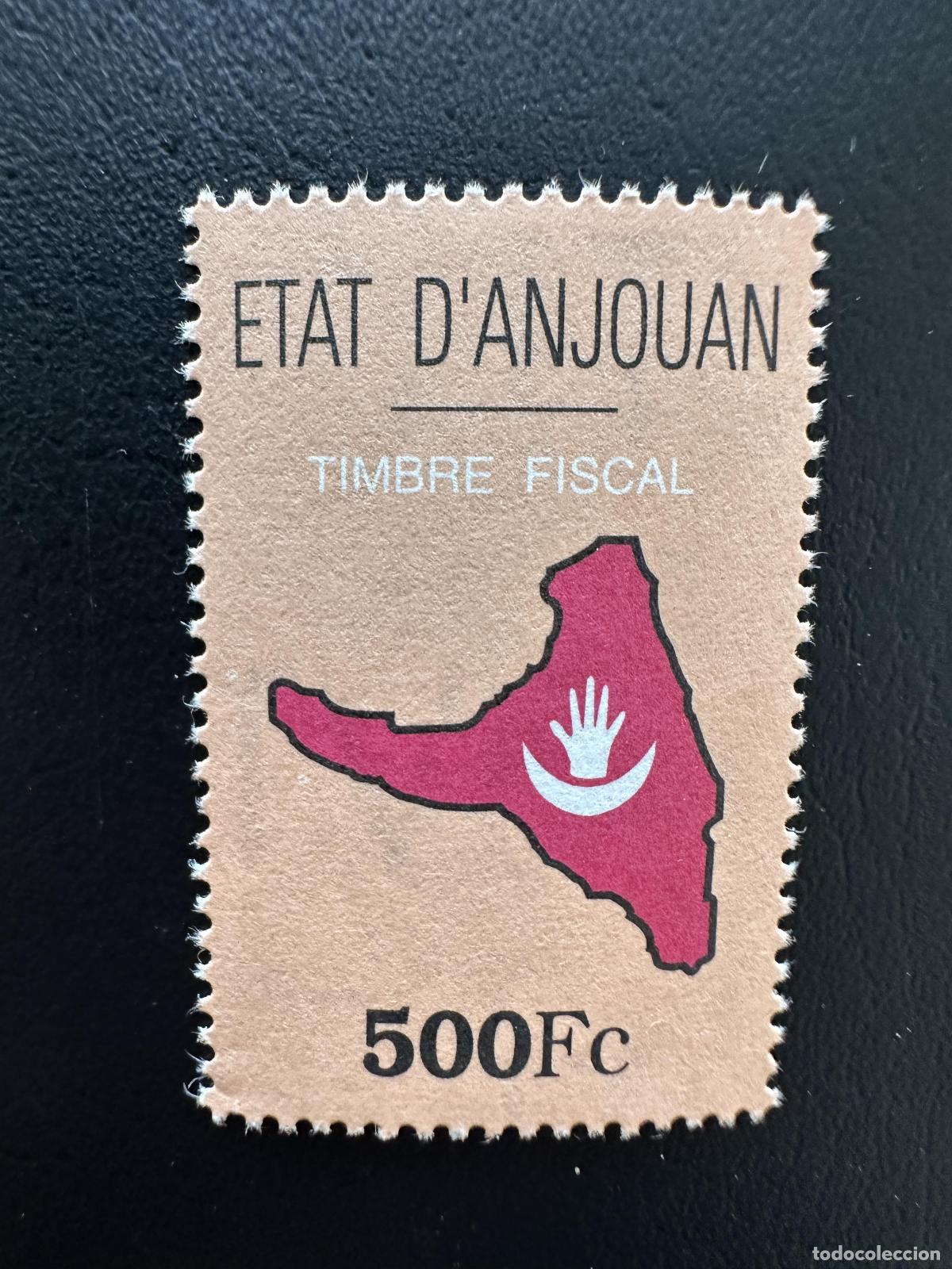 Sellos: Anjouan Comoras 1999 fiscal 500FC mapa isla mano creciente bandera