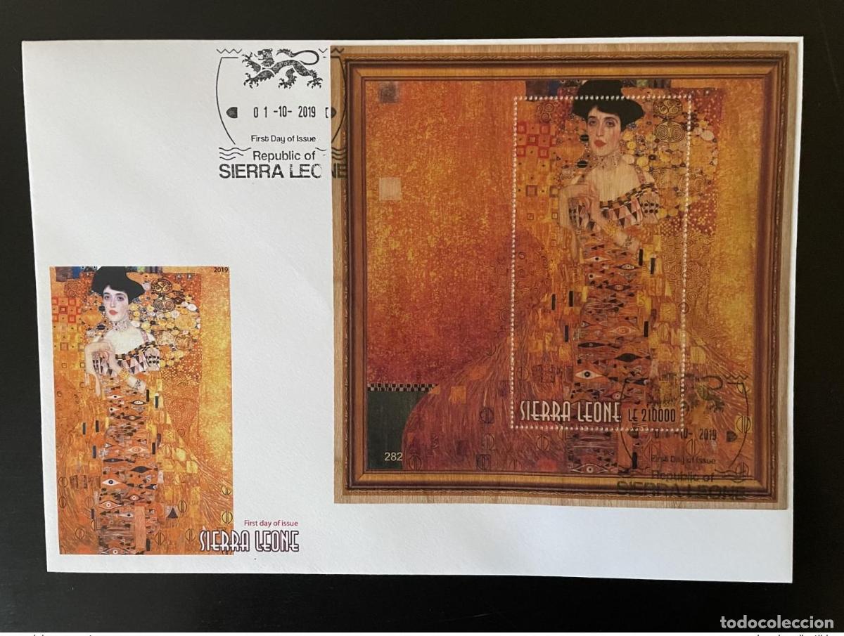 Sellos: Sierra Leona 2019 FDC Mi. &iquest;Bl.? Gustav Klimt Adele Bloch Bauer arte madera