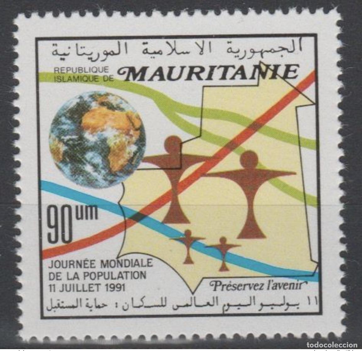 Sellos: Mauritania 1991 Mi. 998 D&iacute;a Mundial de la Poblaci&oacute;n Mapa del Mundo 1 val. **