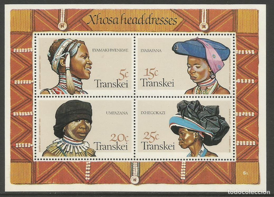Sellos: TRANSKEI - PRENDAS PARA LA CABEZA / SOMBREROS DE &Aacute;FRICA - BLOQUE MNH