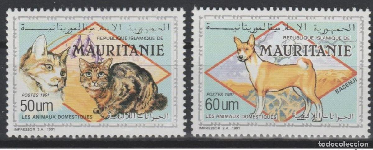 Sellos: Mauritania 1991 Mi. 999 - 1000 Animales dom&eacute;sticos Perro Gato 2 val. **