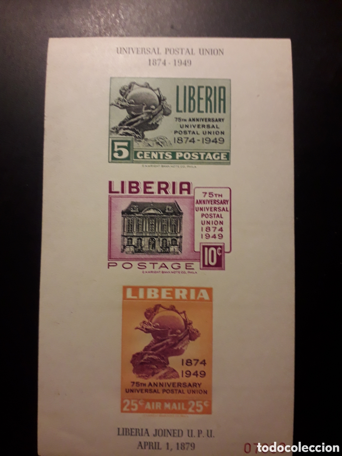 Sellos: LIBERIA YVERT HB 2 SERIE COMPLETA NUEVA CON CHARNELA, GOMA TONALIZADA 1950 UPU PEDIDO M&Iacute;NIMO 3&euro;