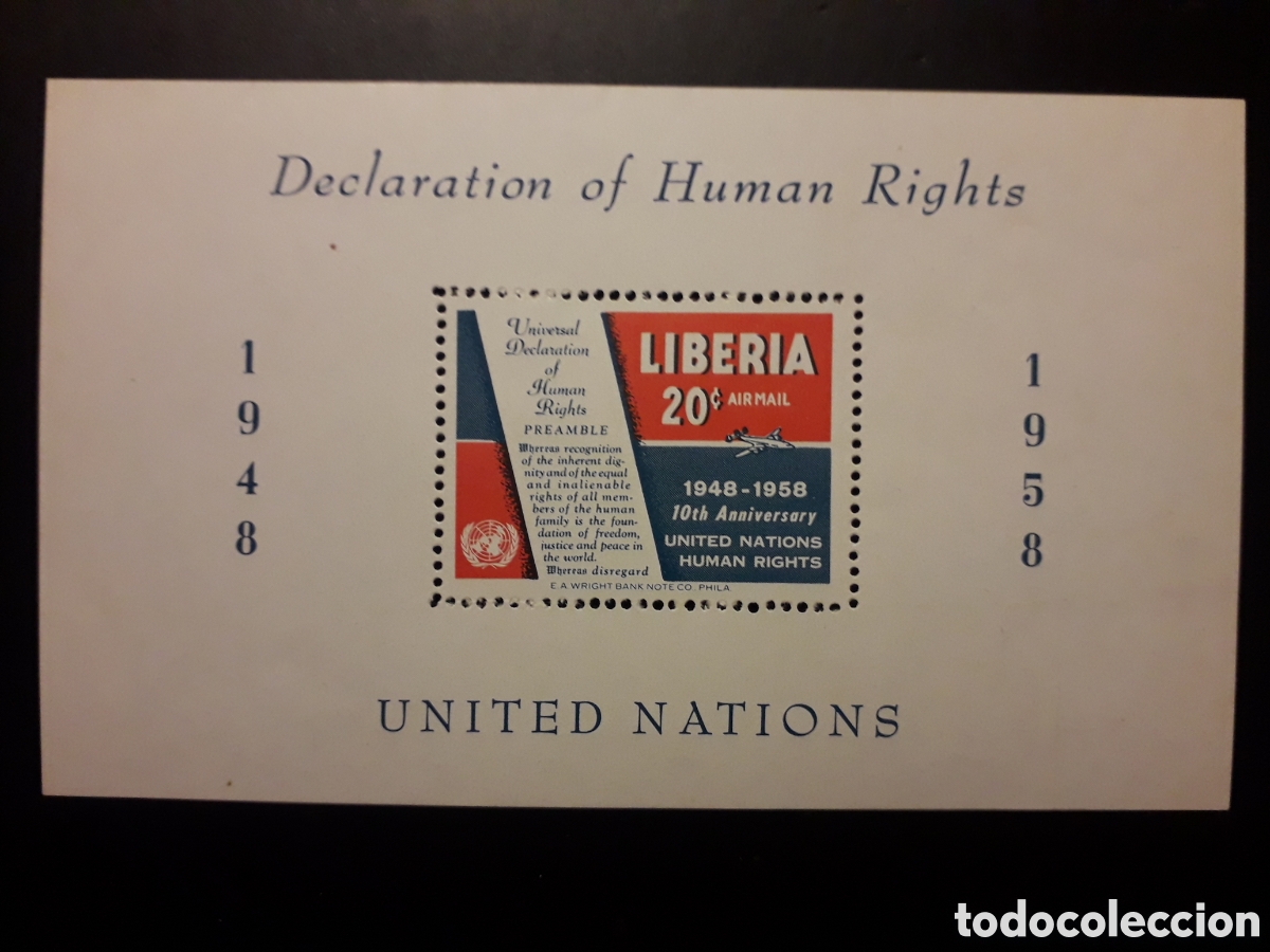 Sellos: LIBERIA YVERT HB 12 SERIE COMPLETA NUEVA *** 1958 DERECHOS DEL HOMBRE PEDIDO M&Iacute;NIMO 3&euro;