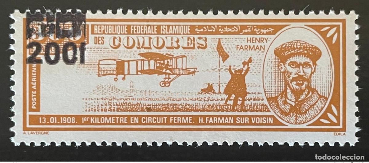 Sellos: Comoras 1995 Mi. 1107 200F en avi&oacute;n 300F Henry Farman sobrecargado