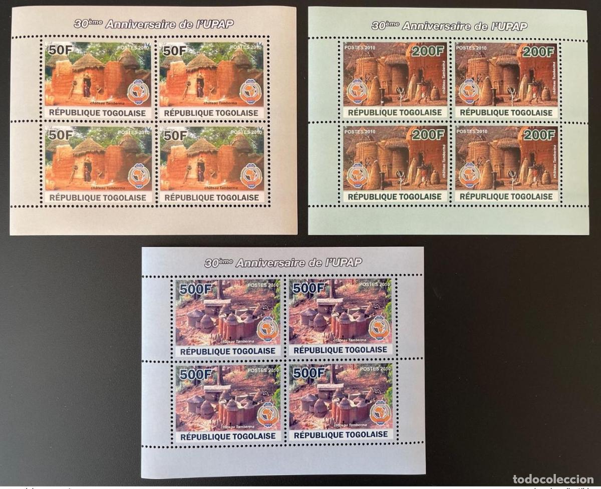 Sellos: Togo 2010 Mi. 3589 - 3591 PAPU UPAP Ch&acirc;teau Tamberma Kleinbogen Minihoja de 4