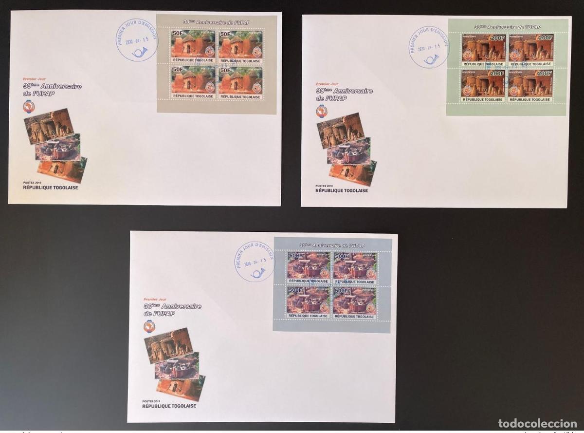 Sellos: Togo 2010 Mi. 3589 - 3591 FDC Primer d&iacute;a PAPU UPAP Ch&acirc;teau Tamberma Minihoja de 4
