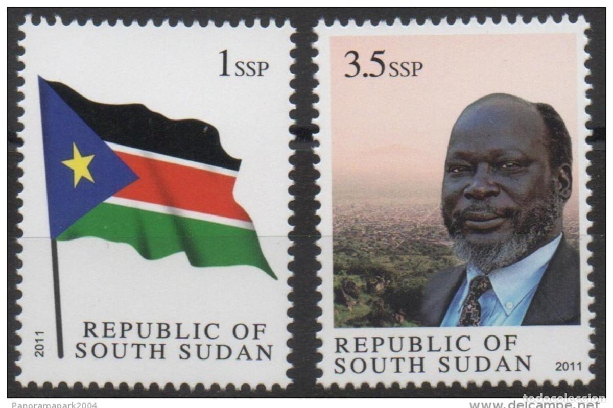 Sellos: Sud&aacute;n del Sur 2011 Mi. 1 - 2 Dr John Garang Flag y 3.5 SSP MNH Flagge Bandera