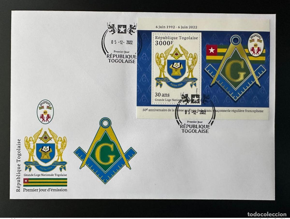 Sellos: Bloque S/S del primer d&iacute;a FDC de Togo 2022 Mi.? 50 a&ntilde;os masones regulares la Gran Logia
