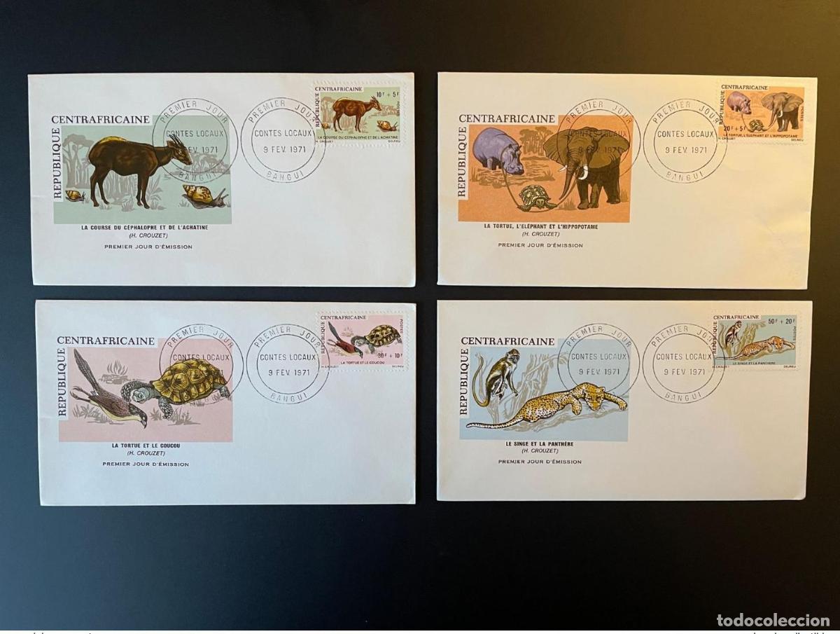 Sellos: Tortuga salvaje de &Aacute;frica Central 1971 Mi. 225 - 229 FDC primer d&iacute;a cuentos locales