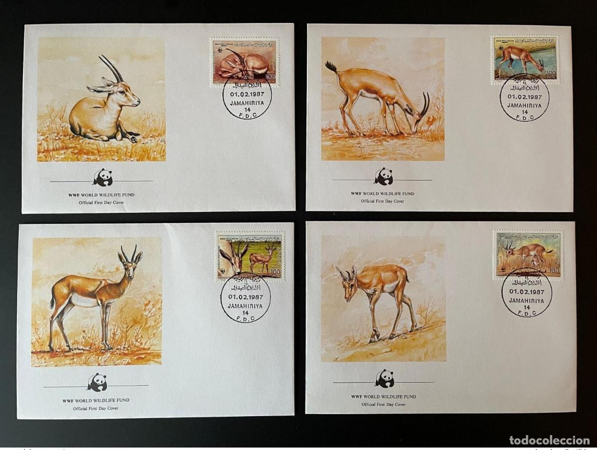 Sellos: Libia 1987 Mi. 1753 - 1756 FDC WWF Protecci&oacute;n de Animales Gazella Leptoceros