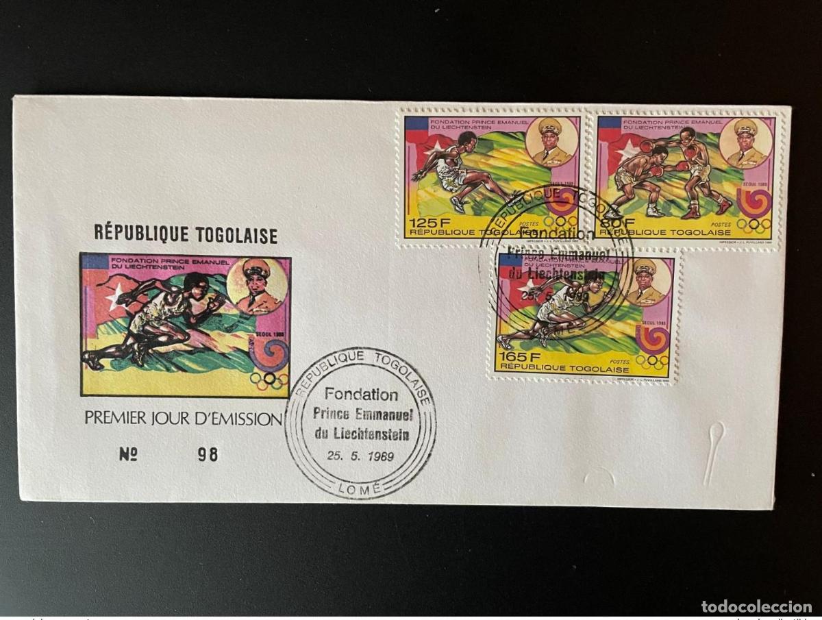 Sellos: Togo 1989 Mi. 2119 - 2121 FDC Primer d&iacute;a de los Juegos Ol&iacute;mpicos Se&uacute;l 1988 Liechtenstein