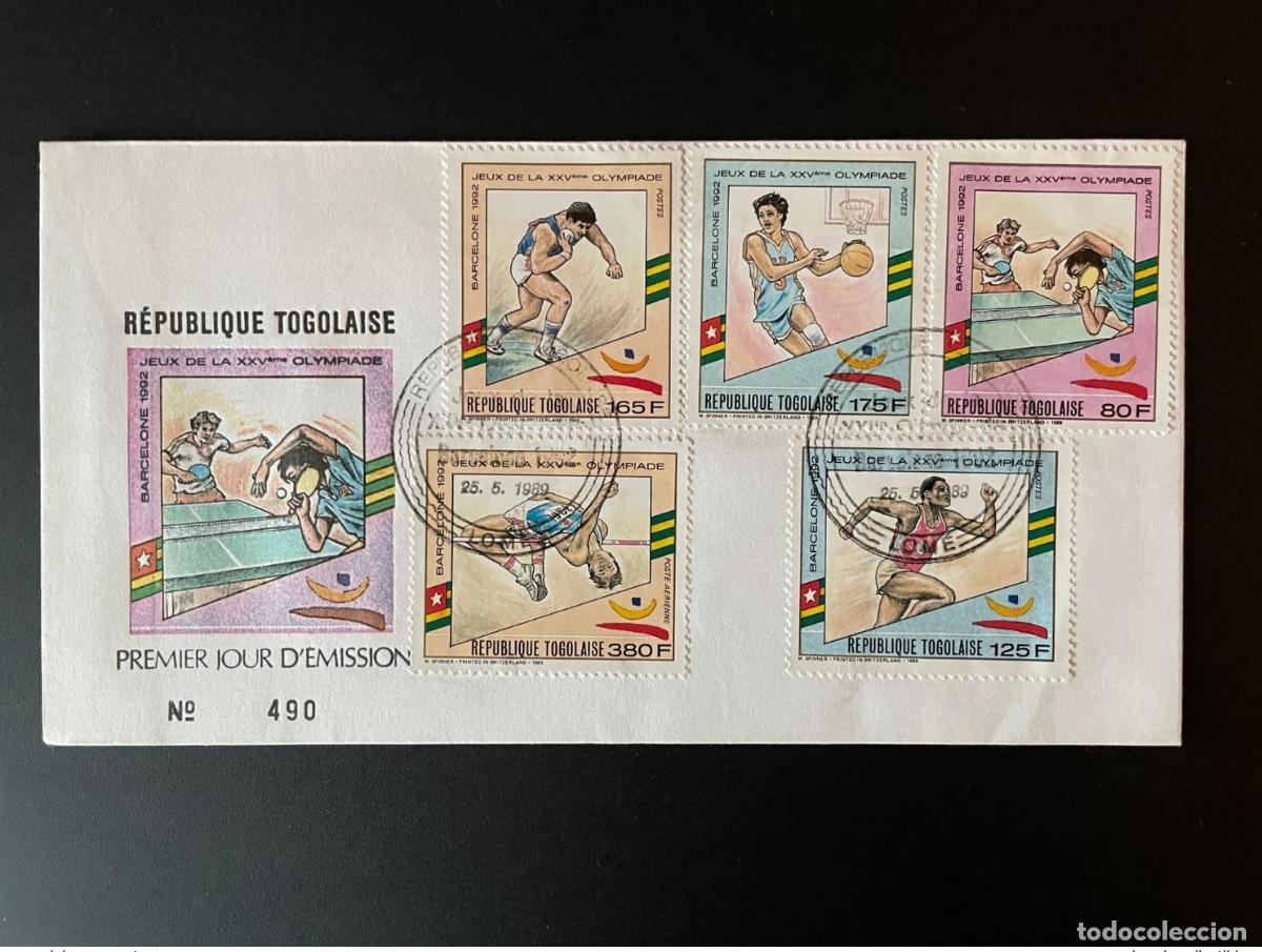 Sellos: Togo 1989 Mi. 2112 - 2117 FDC Primer D&iacute;a de los Juegos Ol&iacute;mpicos 1992 Barcelona Ping Pong