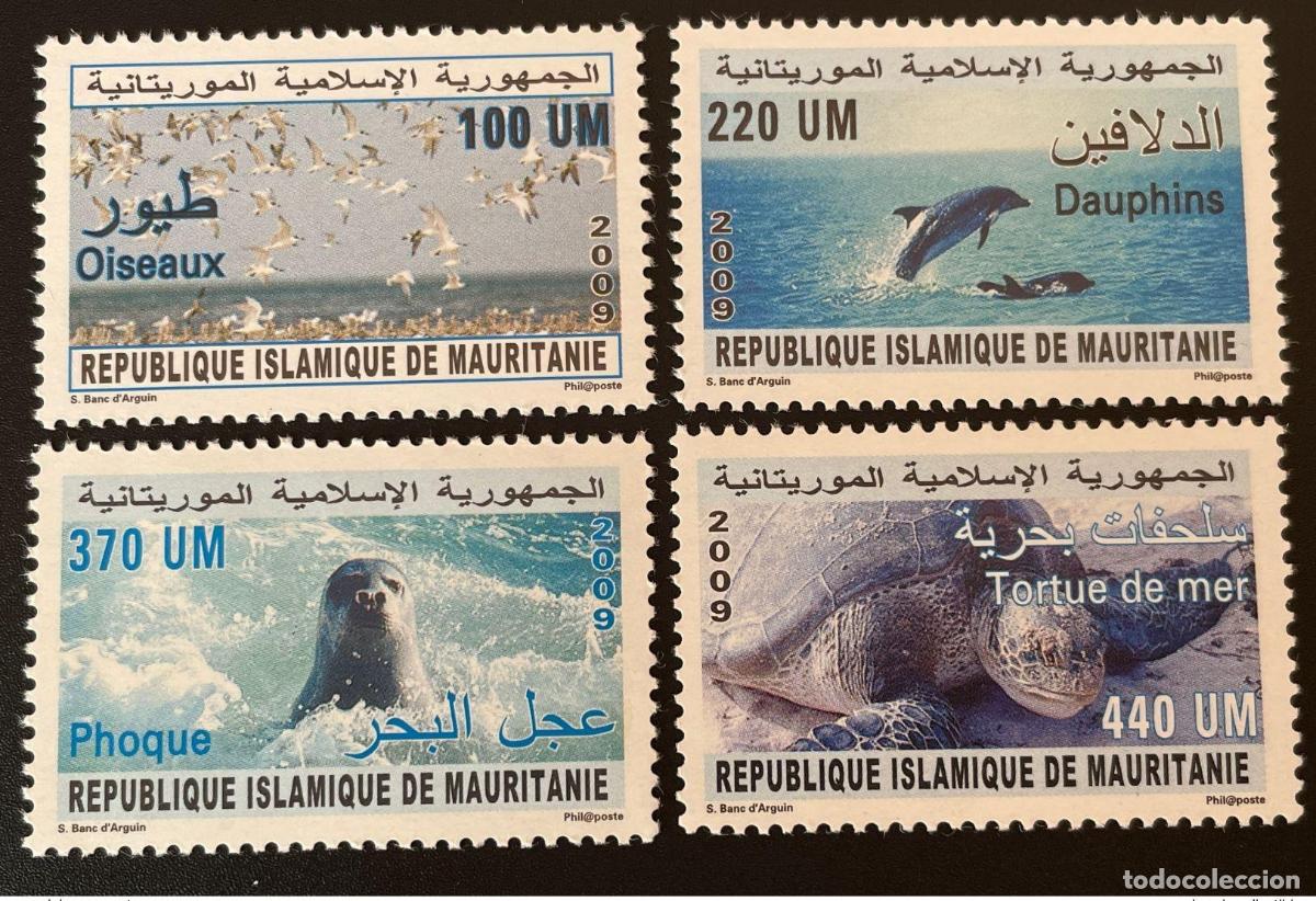 Sellos: Mauritania 2009 Mi. 1178 - 1181 Delfines P&aacute;jaros Tortugas fauna marina