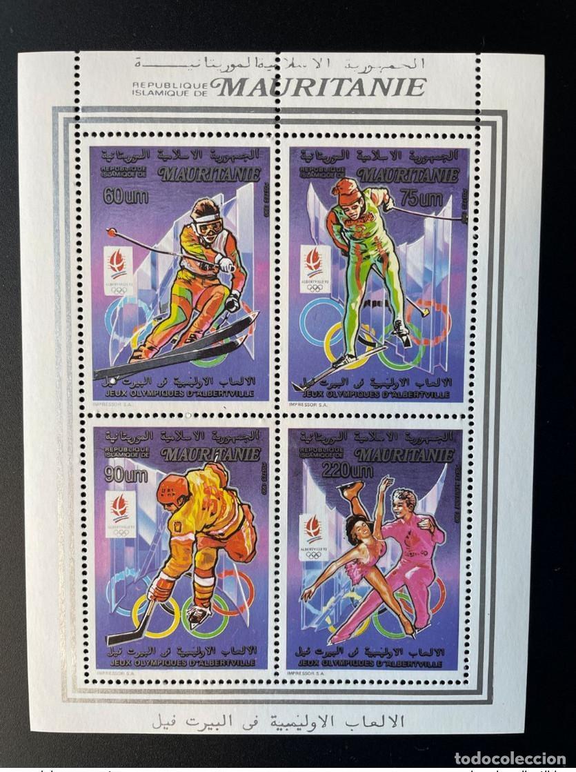 Sellos: Mauritania 1990 Bloque Colectivo Juegos Ol&iacute;mpicos Olympia Albertville