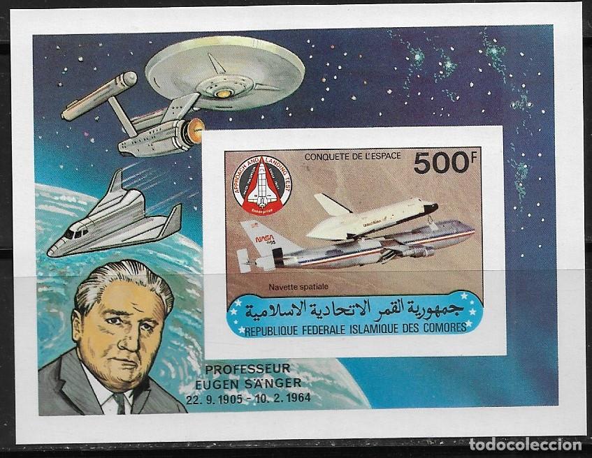 Sellos: COMORES 1981, HOJA BLOQUE Ivert 30 - SIN DENTAR - LA CONQUISTA DEL ESPACIO. MNH.