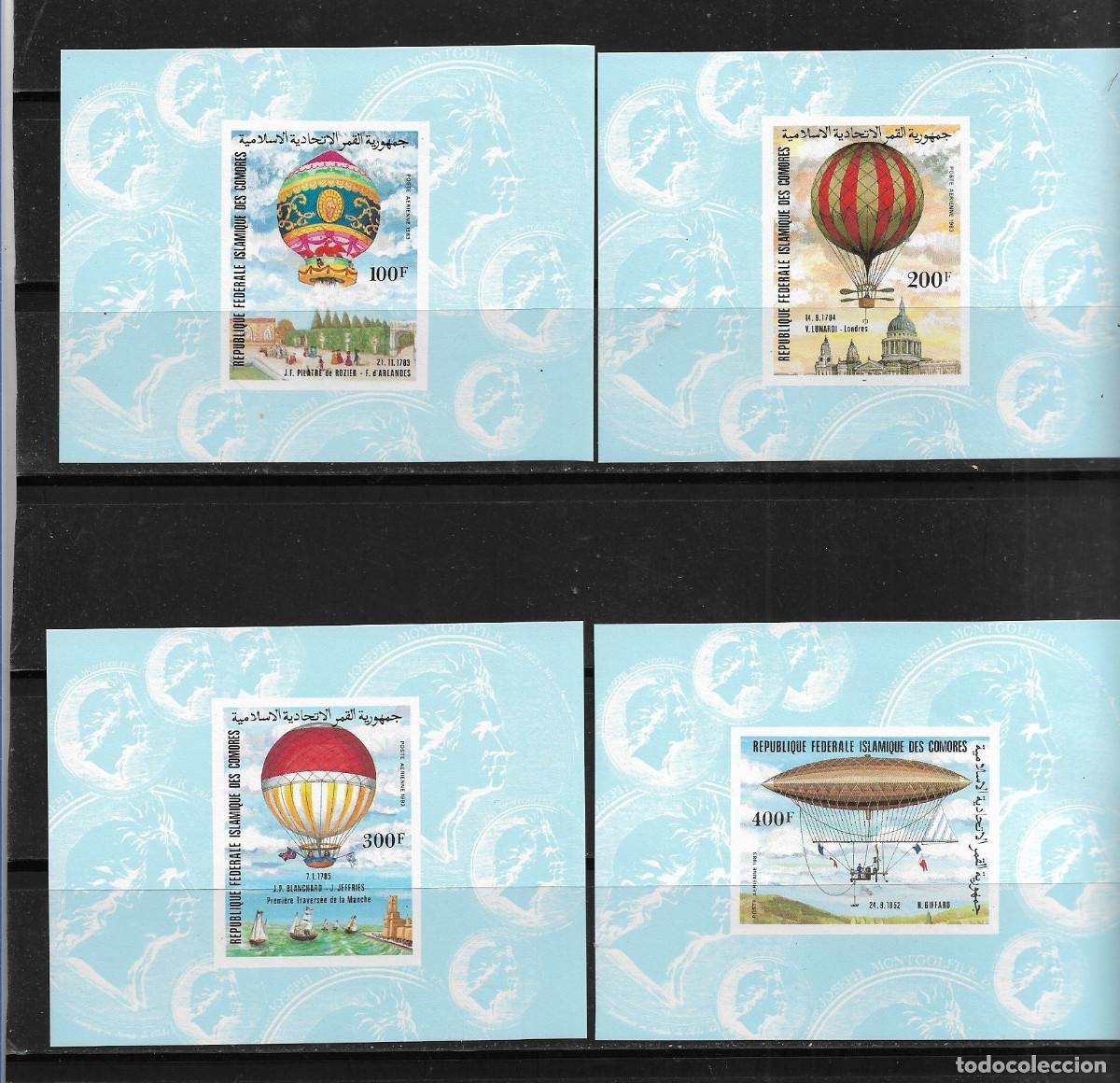 Sellos: COMORES 1983, HOJAS BLOQUE LUJO Mi.481/85 - SIN DENTAR - GLOBOS Y DIRIGIBLES. MNH.