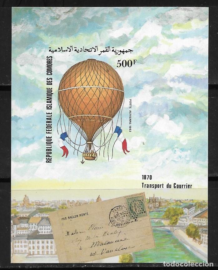 Sellos: COMORES 1983, HOJA BLOQUE LUJO Mi.234 - SIN DENTAR - GLOBOS Y DIRIGIBLES. MNH.