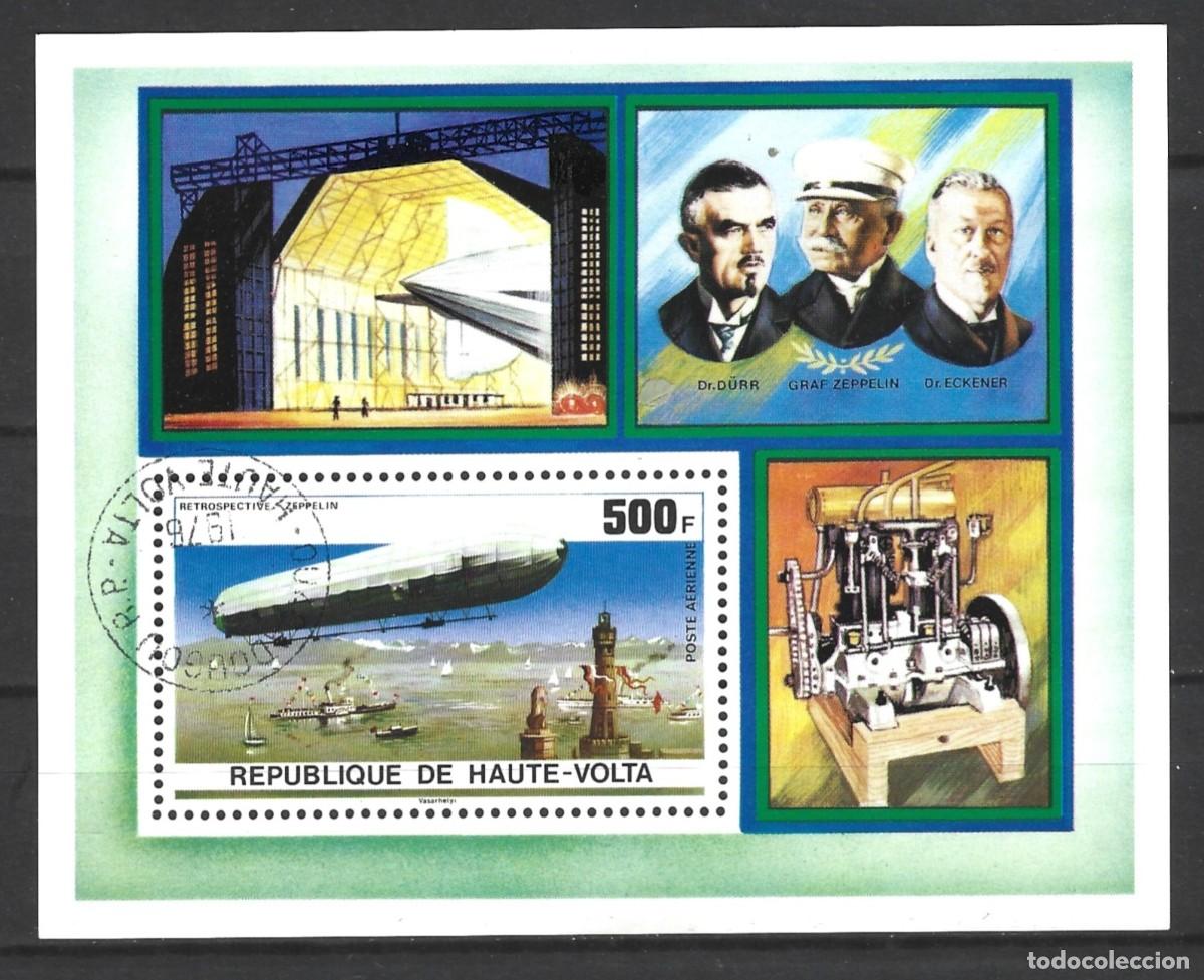Sellos: HAUTE VOLTA (Alto-Volta) 1976 - 75&ordm; ANIV. DE LOS DIRIGIBLES DEL CONDE ZEPPELIN - BLOQUE ESTAMPADO
