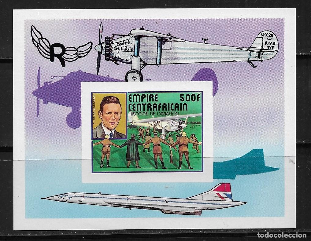 Sellos: CENTROAFRICANA 1984, HOJA BLOQUE LUJO - SIN DENTAR - PIONEROS DE LA AVIACI&Oacute;N. MNH.