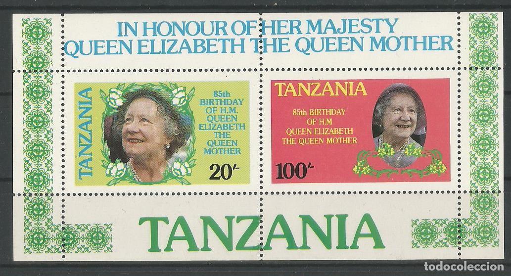 Sellos: TANZANIA - 85.&ordm; CUMPLEA&Ntilde;OS DE SU MADRE, LA REINA ISABEL II DE GRAN BRETA&Ntilde;A - 2 BLOQUES - MNH