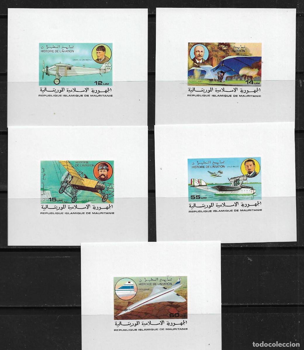 Sellos: MAURITANIA 1977, HOJAS BLOQUE LUJO Mi 576/80 - SIN DENTAR - `PIONEROS DE LA AVIACI&Oacute;N. MNH.