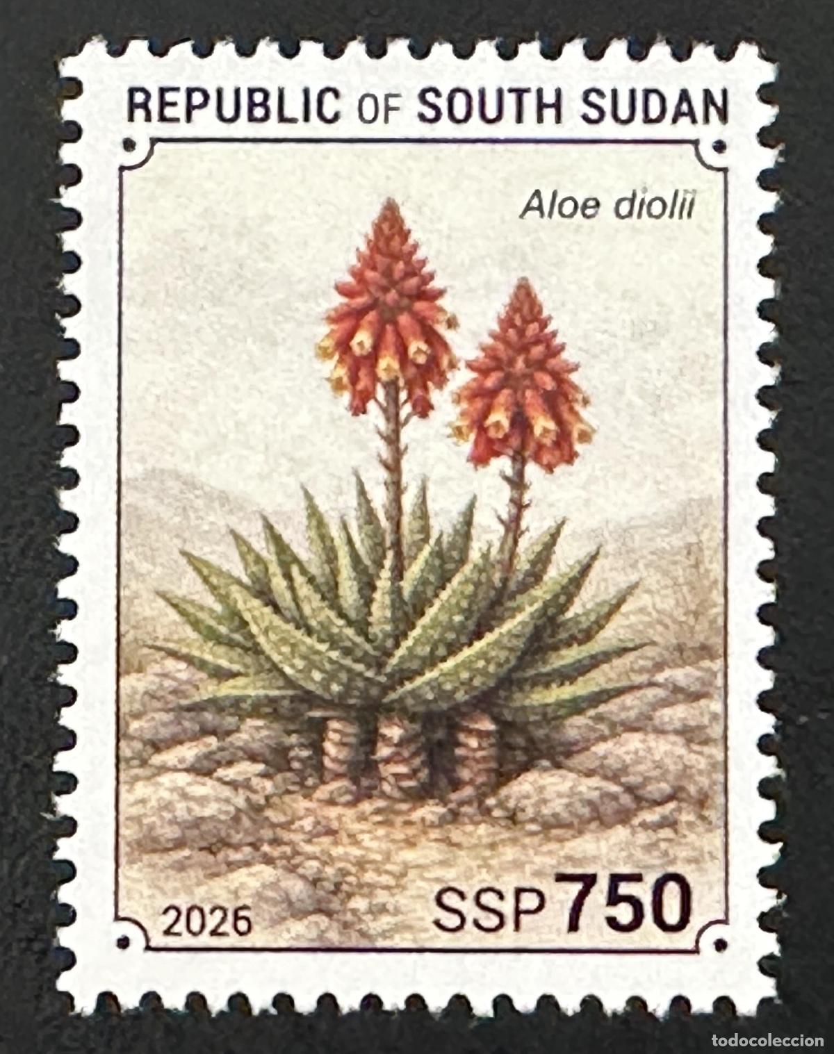 Sellos: Sud&aacute;n del Sur 2026 no emitido Aloe diolii planta suculenta flora africana