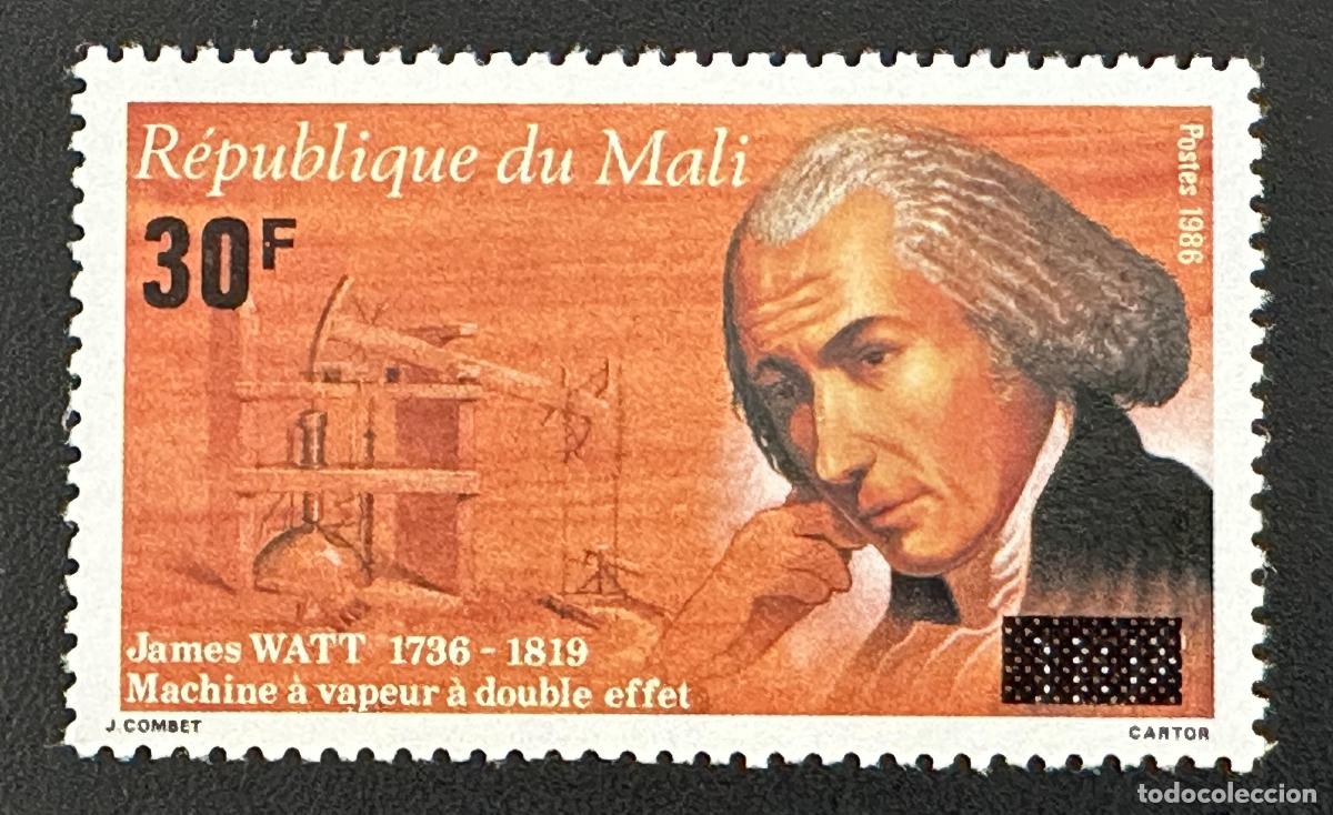 Sellos: Mali 1992 Mi. 1147 sobrecargado James Watt m&aacute;quina vapor doble efecto