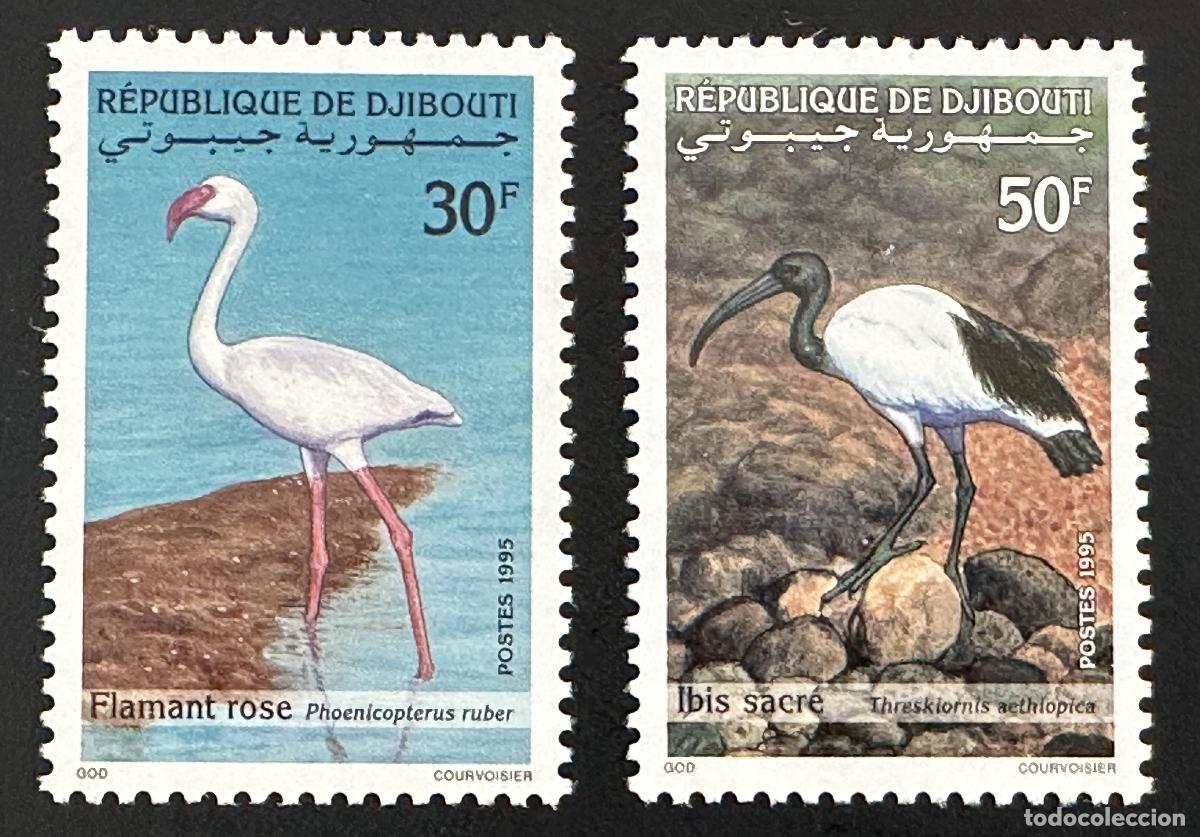 Sellos: Yibuti 1995 Mi. 611-612 flamenco rosa ibis sagrado aves fauna