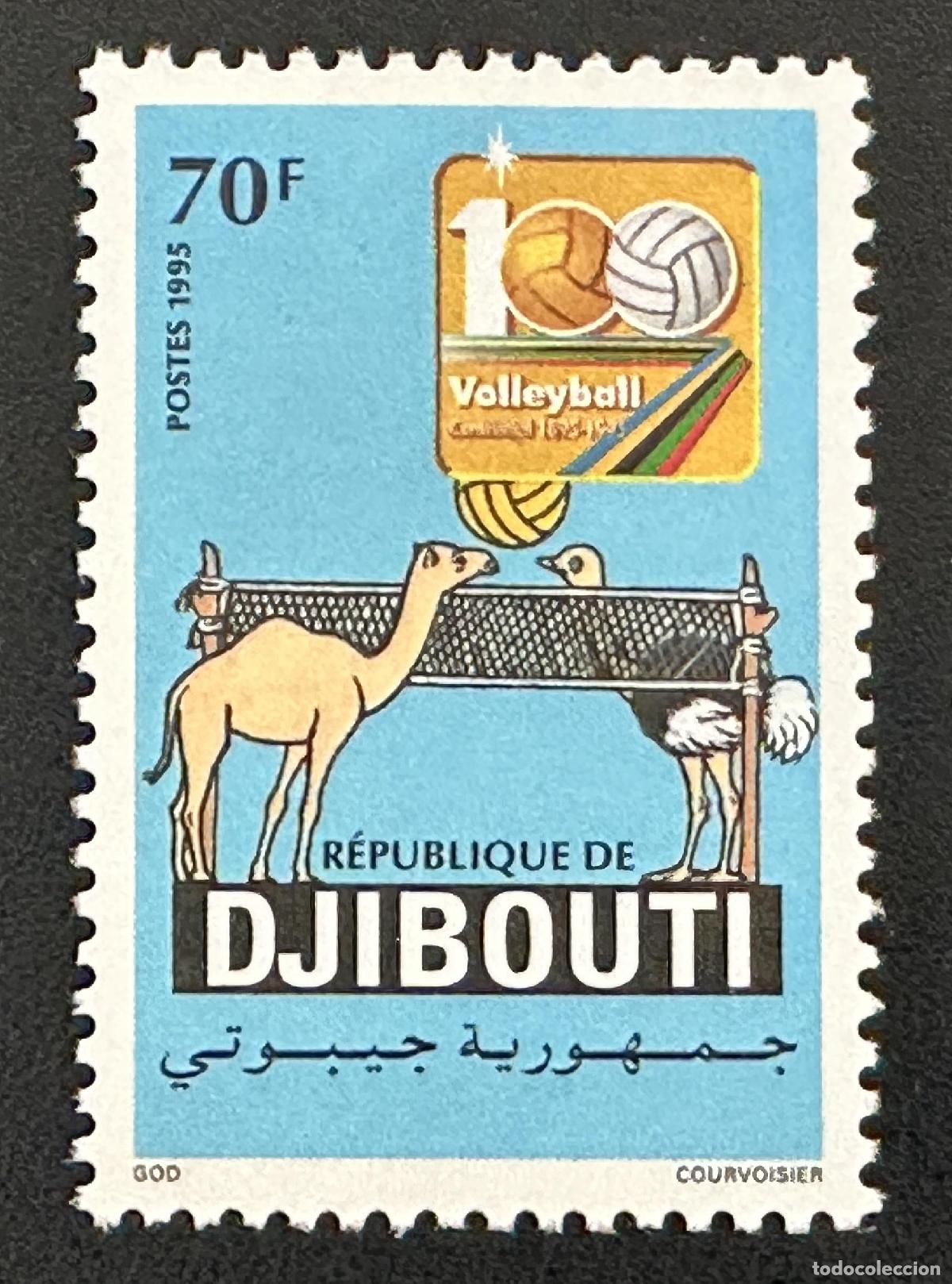 Sellos: Yibuti 1995 Mi. 608 centenario voleibol camello avestruz red