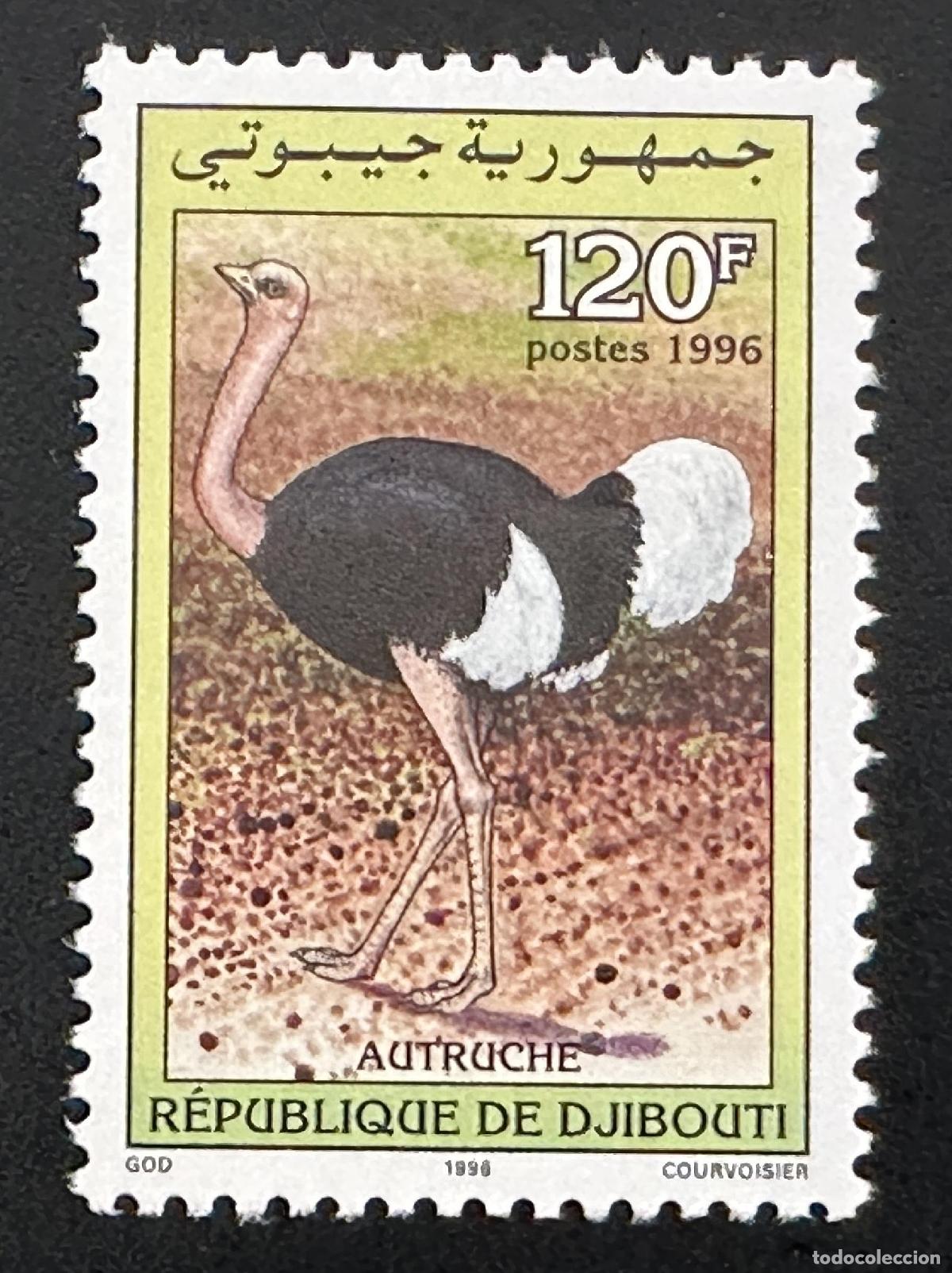 Sellos: Yibuti 1996 Mi. 621 avestruz ave fauna africana sabana