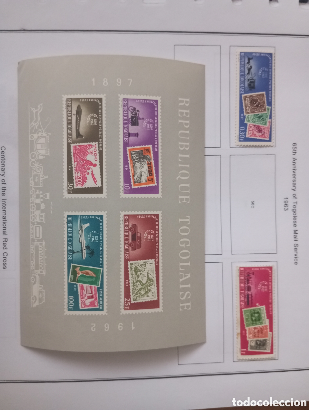 Sellos: TOGO, 1963, ANIVERSARIO DEL CORREO, SELLOS Y HOJA BLOQUE