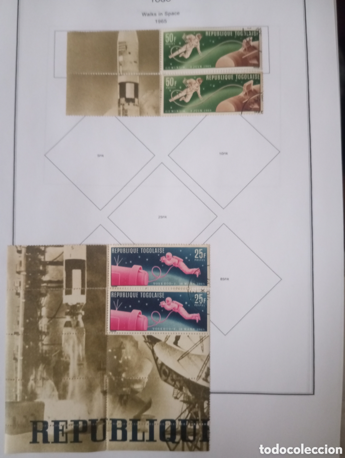 Sellos: TOGO, 1965, ESPACIO, FRAGMENTOS DE LA HOJA BLOQUE